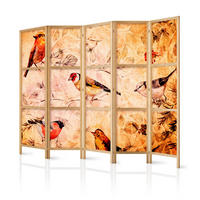 PARAVENT Japanischer 5-tlg 225x172 cm Bunte V gel - Multicolor, Holz/Textil (225/172/3cm) - Muralo