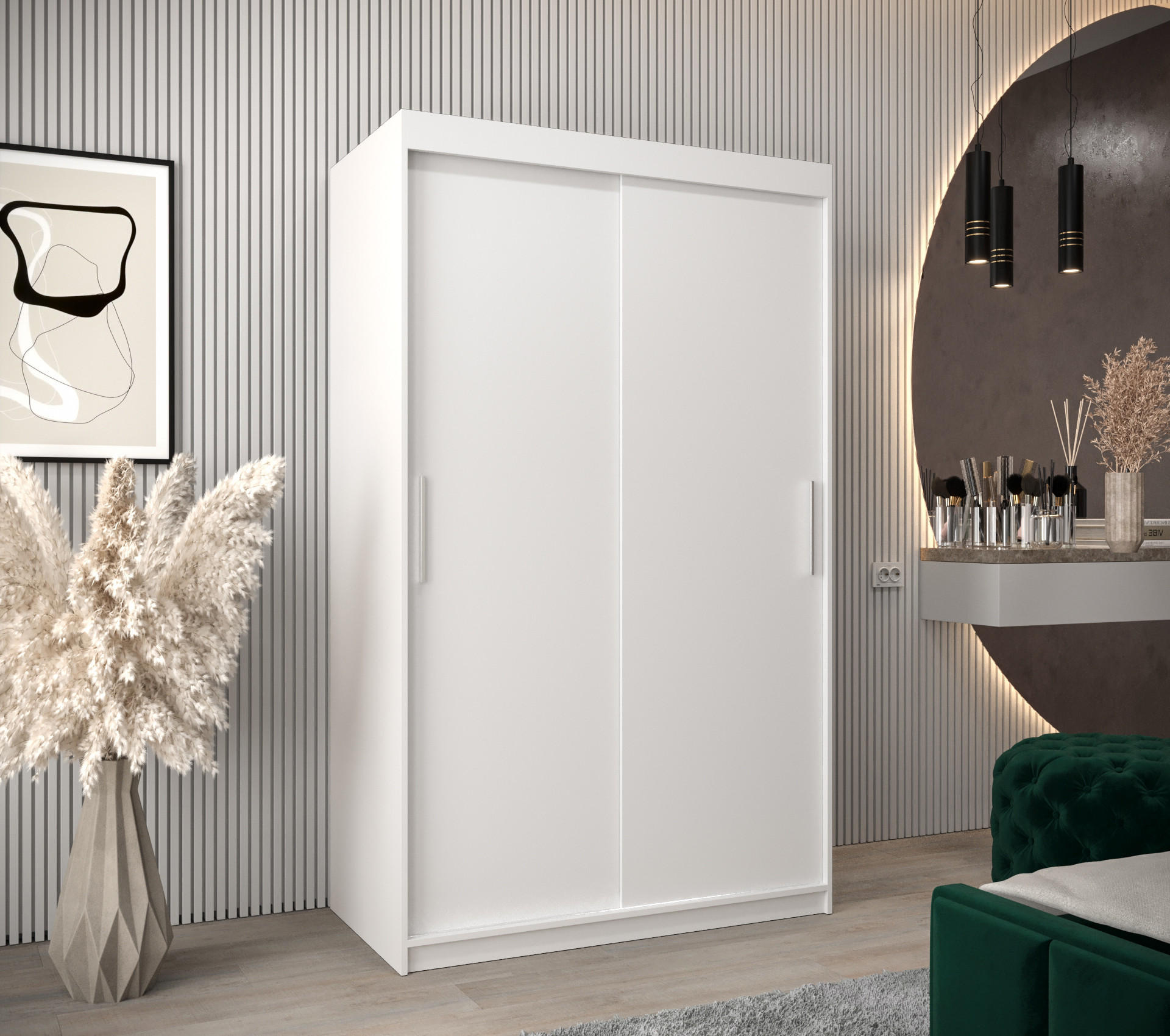 SCHWEBETÜRENSCHRANK 200/120/62 2-türig - Silberfarben/Weiß, Holz/Kunststoff (120/200/62cm) - MÖBEL KRYSPOL