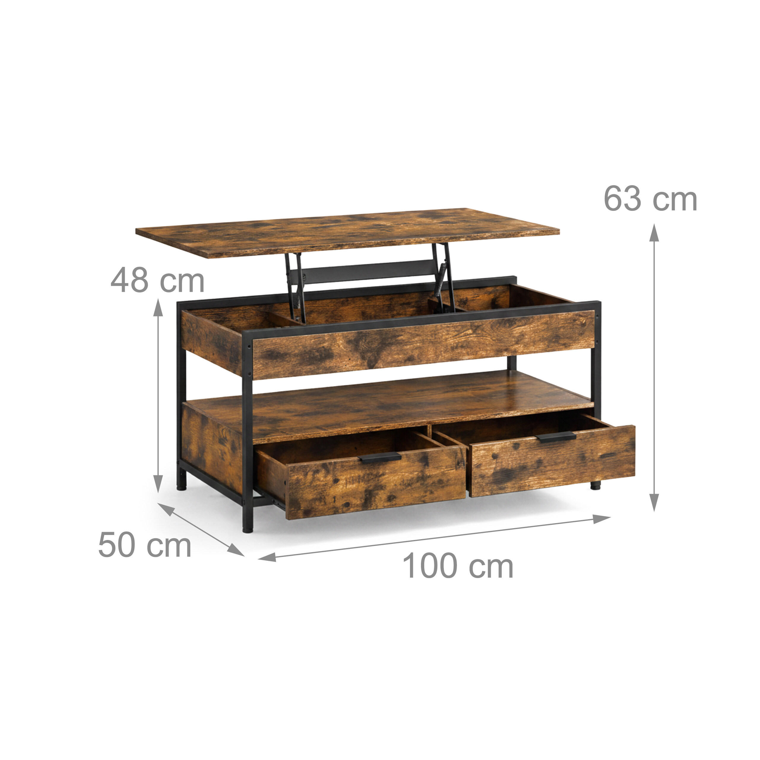 Thumbnail - Relaxdays Couchtisch, Braun, Holzwerkstoff, Metall, 100x63x50 cm, Wohnzimmer, Wohnzimmertische, Couchtische