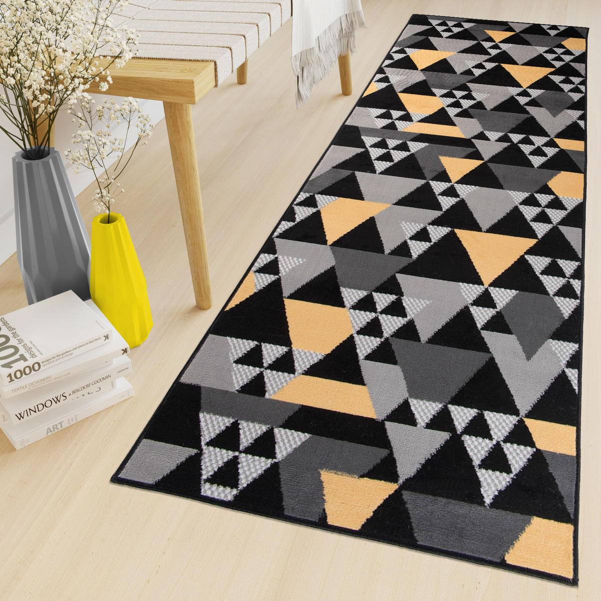 LÄUFER MAYA Schwarz Goldfarben 80/1200 cm - Goldfarben, Textil (80/1200cm) - Tapiso