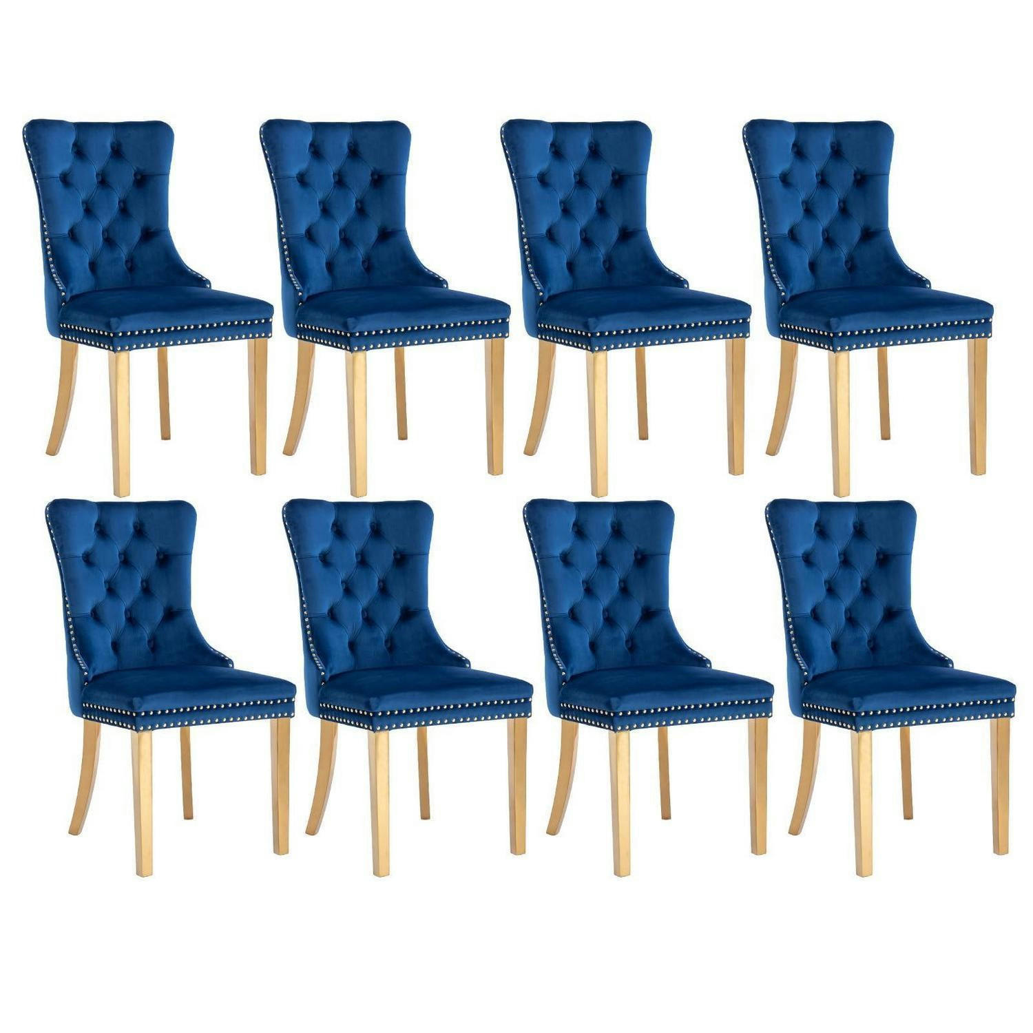ESSZIMMERSTÜHLE 8er Set Samt Blau mit goldenen Edelstahlbeinen - Blau, Textil (50/95.2/62cm)