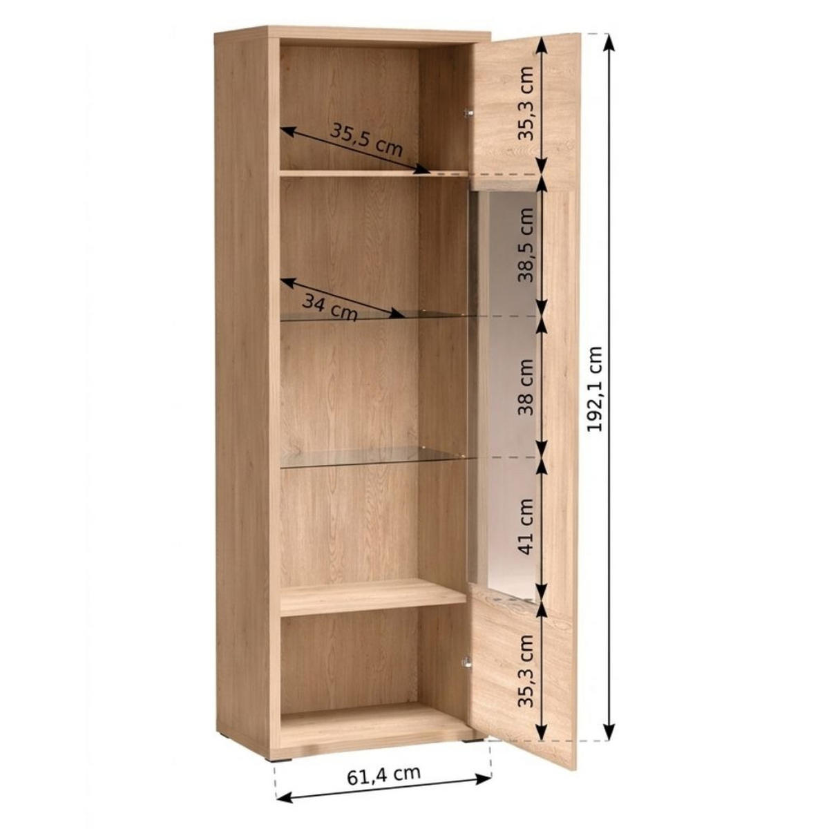 VITRINE Grande G-4 68 x 200 x 40,5 cm Eiche Cremona - Beige, Holzwerkstoff (68/200/40.5cm) - Koseto