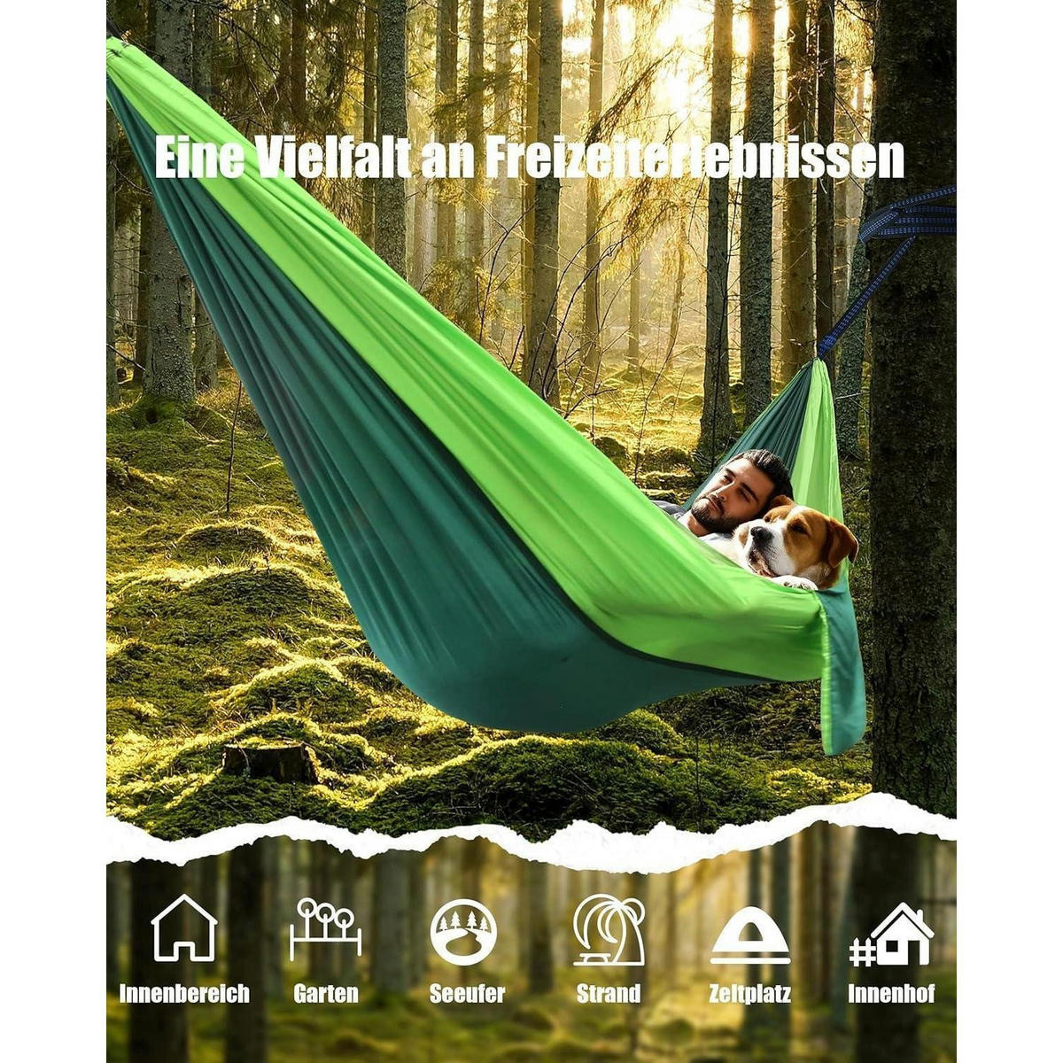 HÄNGEMATTE 270 x 140 cm Grün 300 kg Traglast - Multicolor, Textil (140/2.5/270cm)