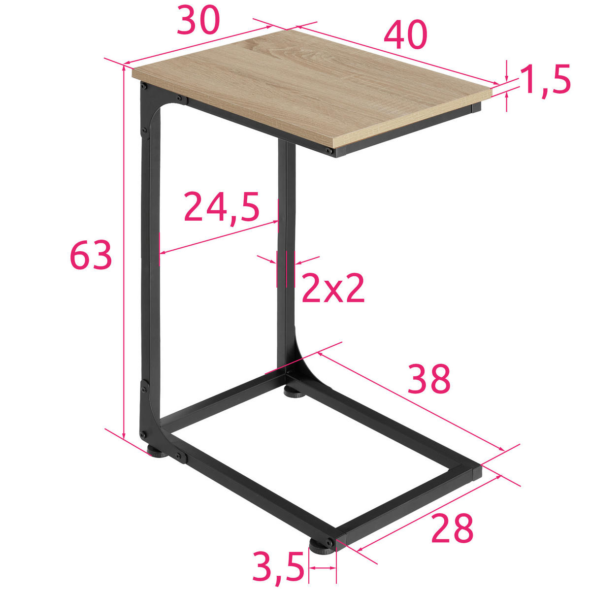 BEISTELLTISCH Erie,40 x 30 x 63 cm,Industrial Holz hell, Eiche Sonoma - Naturfarben, Holzwerkstoff (40/30/63cm) - tectake