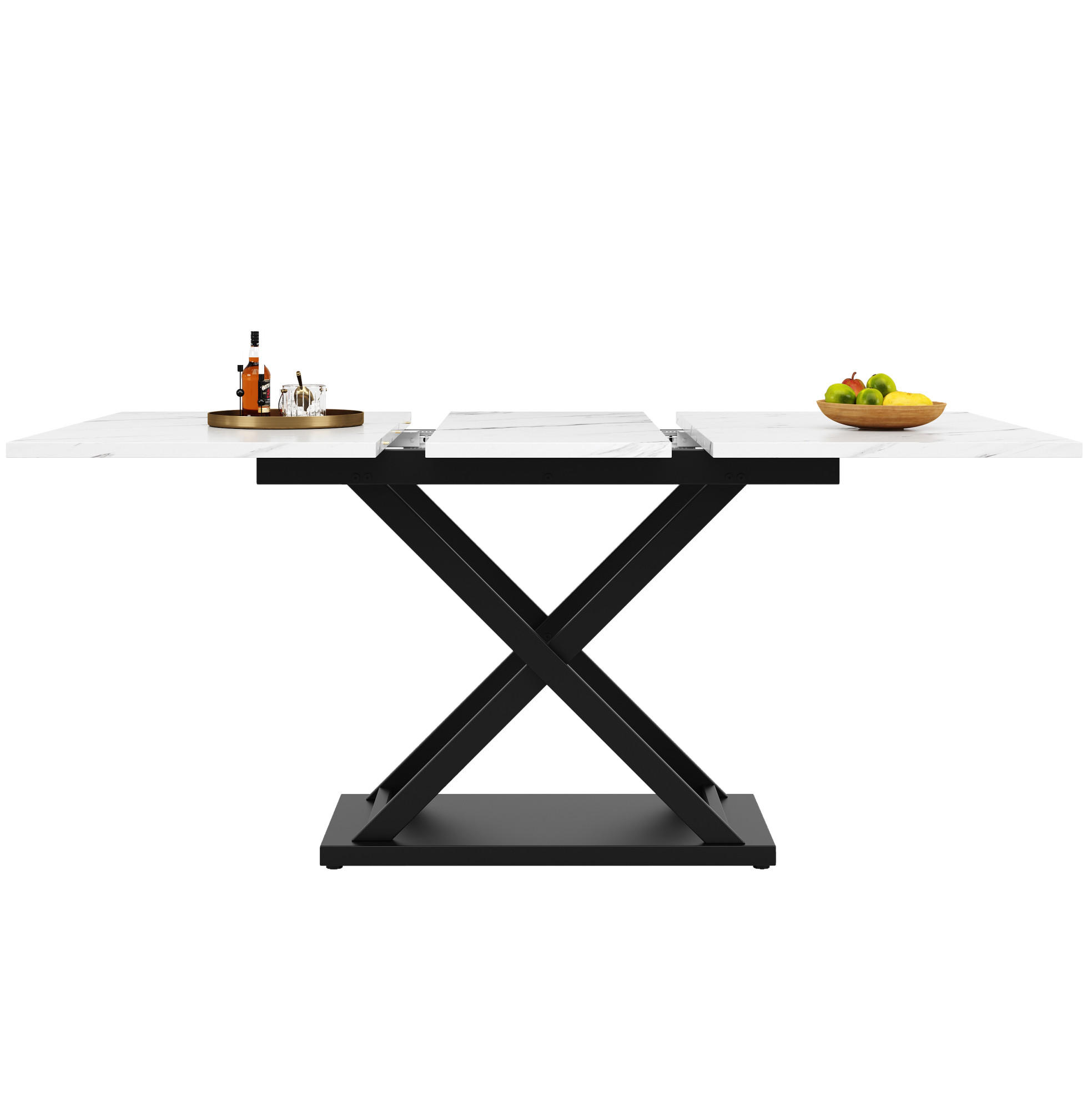 ESSTISCH 120-160/75/80 cm Weiß/Schwarz aus MDF und Metall mit Ausziehfunktion - Weiß, Holzwerkstoff (160/80/75cm) - OKMYHOME