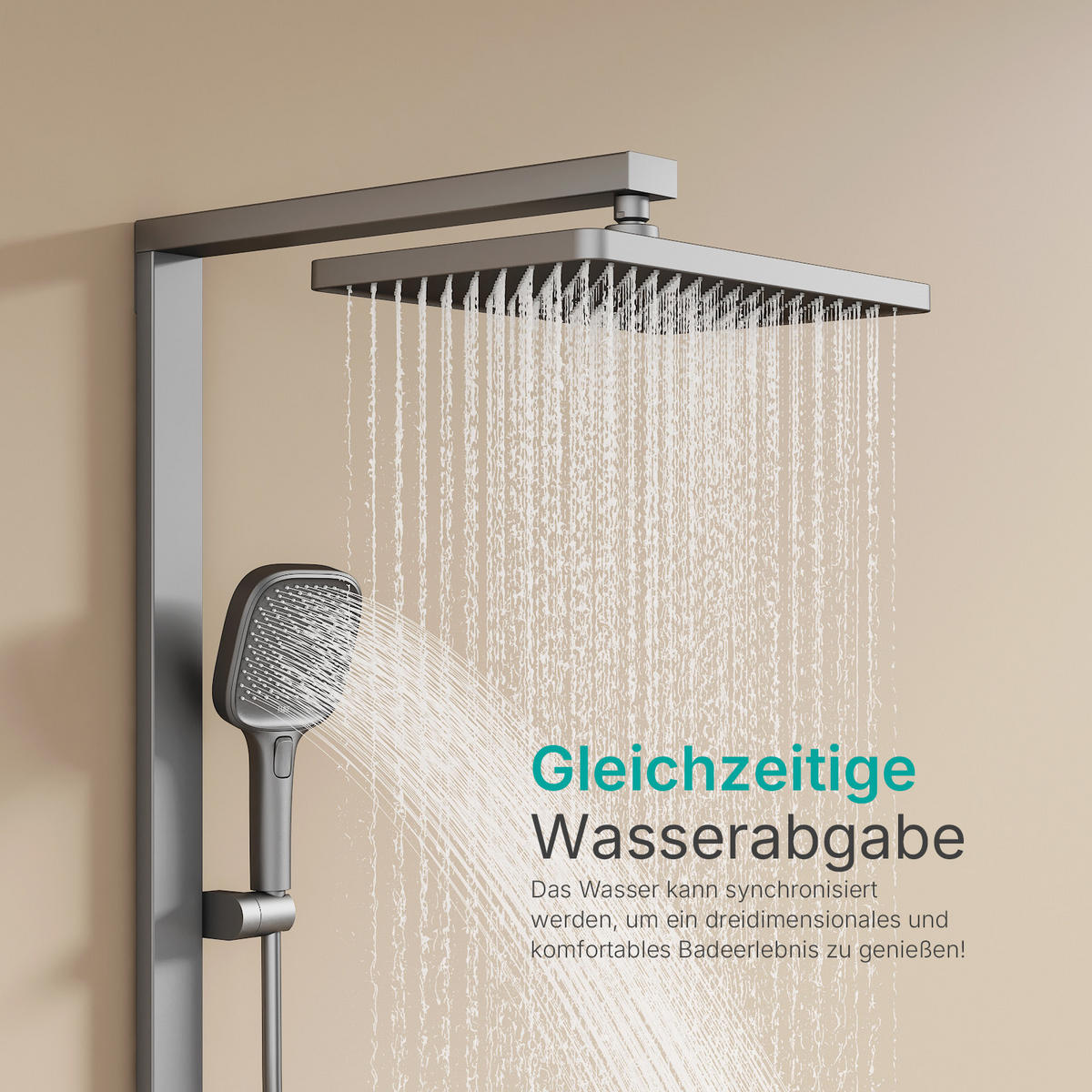 ÜBERKOPFBRAUSESET mit Thermostat Einstellbarer Durchfluss 4-Strahl Anthrazit Matt - Anthrazit, Metall (40.2/105/57.3cm) - EMKE