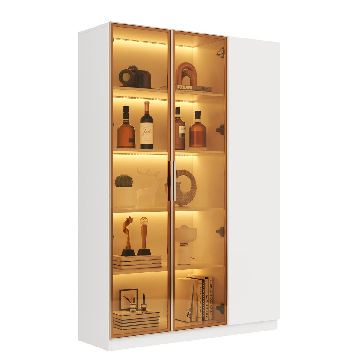 HIGHBOARD 110/35/165 cm in Weiß mit LED-Beleuchtung und Sicherheitsglas - Weiß, Holzwerkstoff (115/165/35cm) - Flora Grace