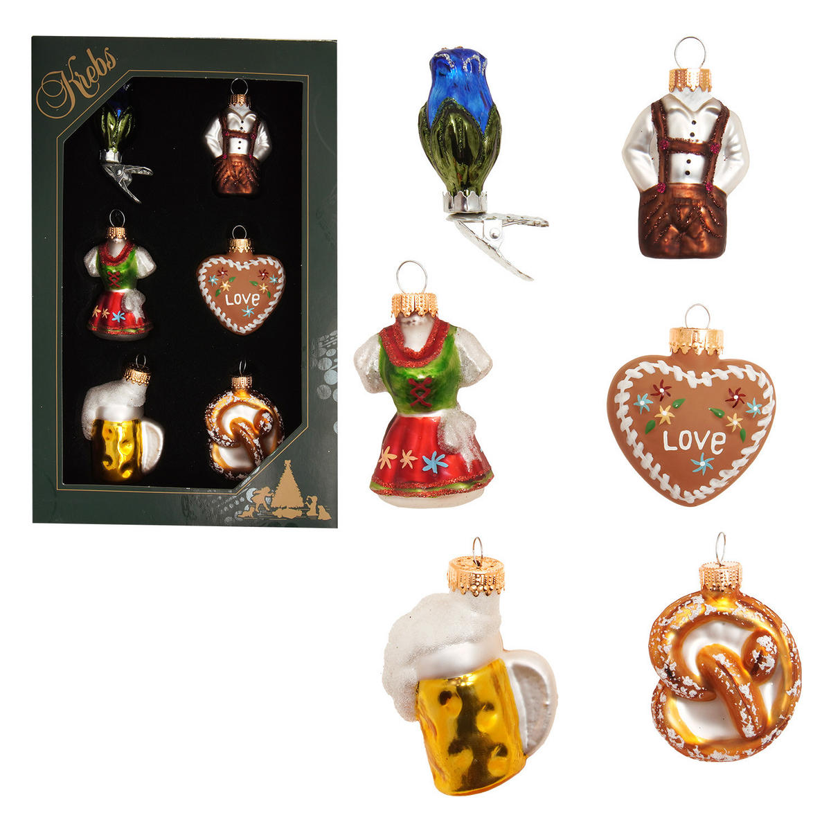CHRISTBAUMSCHMUCK Oktoberfest Mini-Set Mehrfarbig 5cm (Glas / 6 Stk.) - Multicolor, Glas (3/5/4cm) - Krebs Glas Lauscha