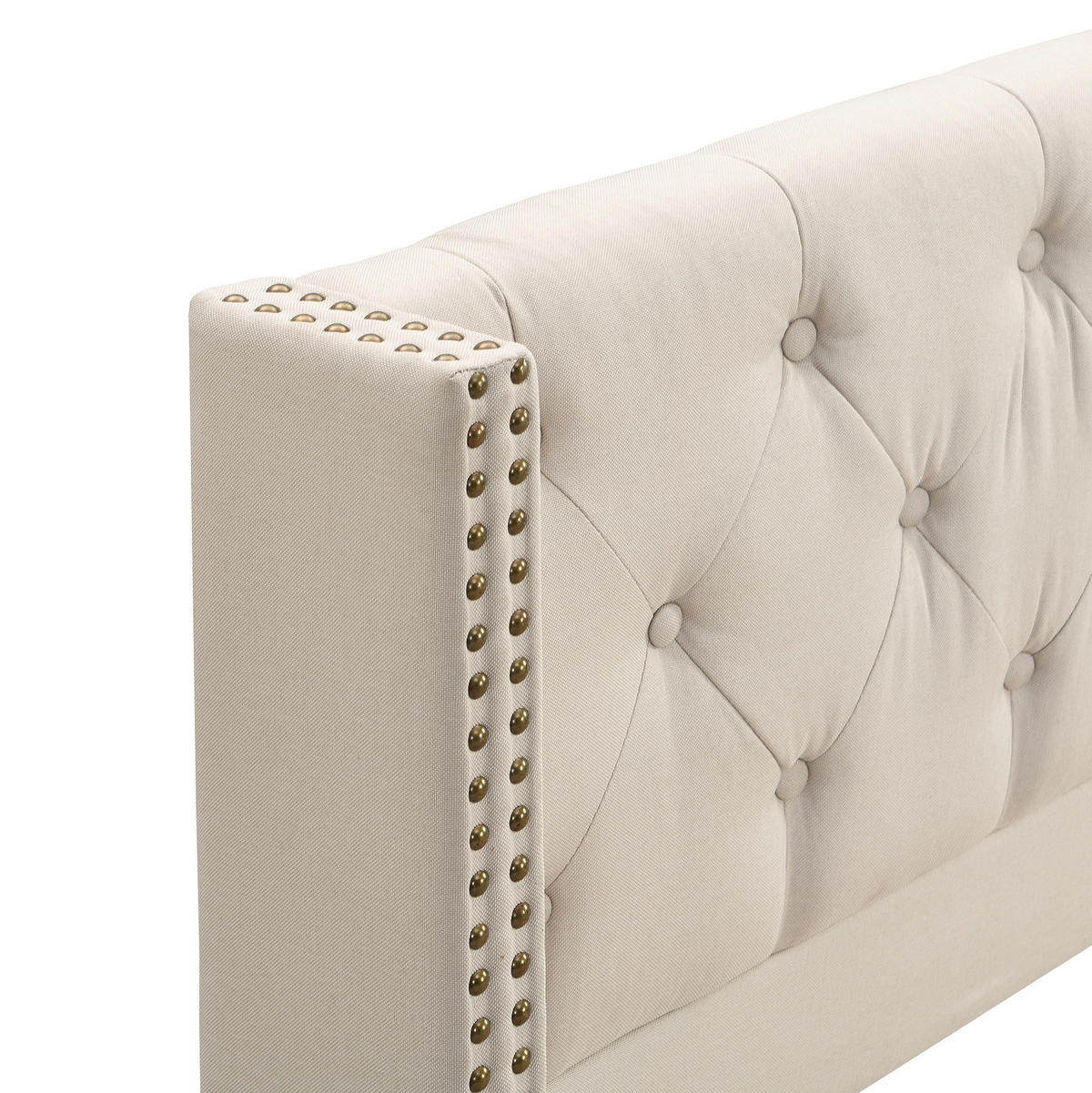 POLSTERBETT mit Leinenbezug 180x200 cm Beige mit Knopfheftung und Nietenverzierung - Beige, Textil (180/200cm) - IVMEU