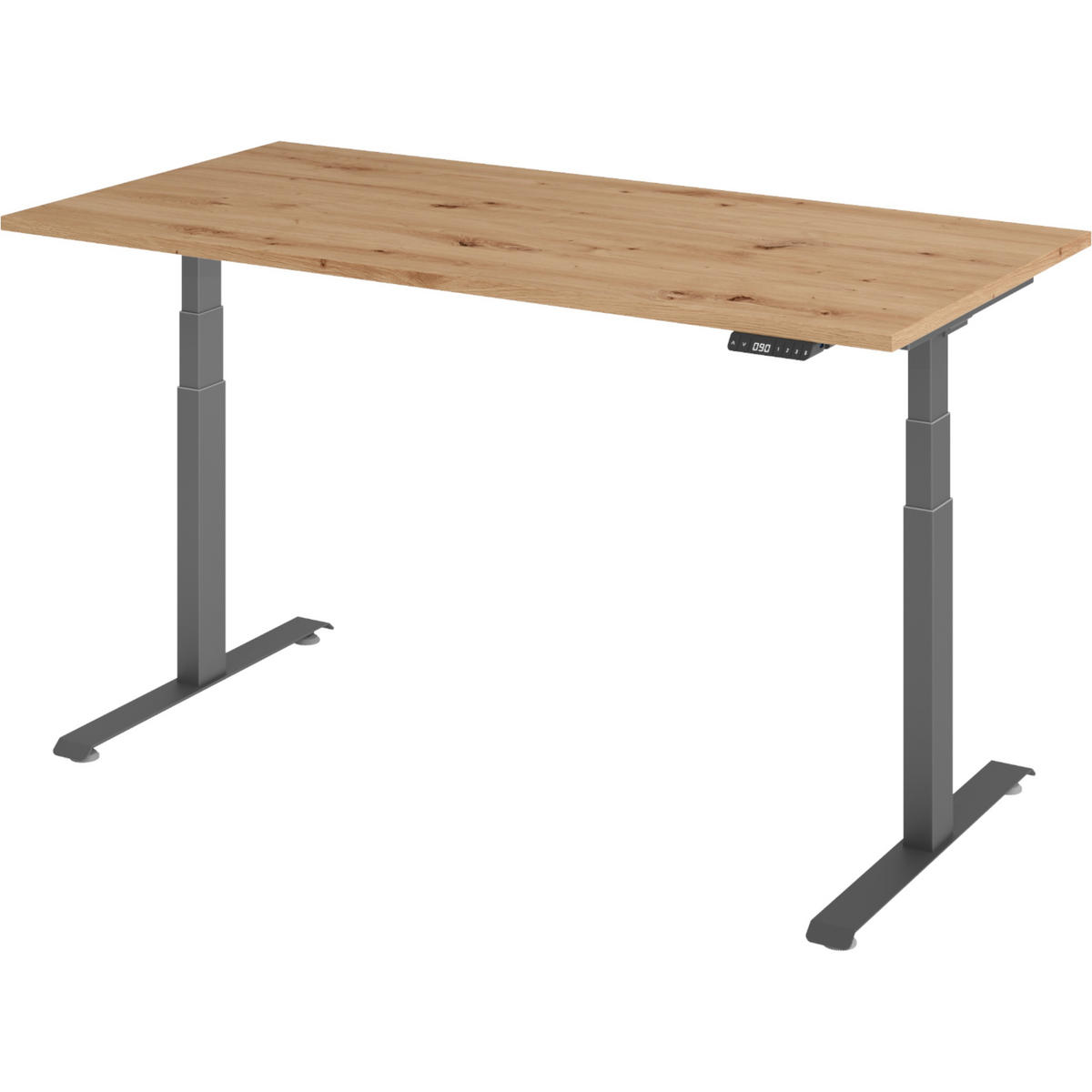 SCHREIBTISCH elektrisch 80/160/74 cm in Wildeiche/Graphitfarben - Wildeiche/Graphitfarben, Holzwerkstoff (80/160/74cm) - bümö