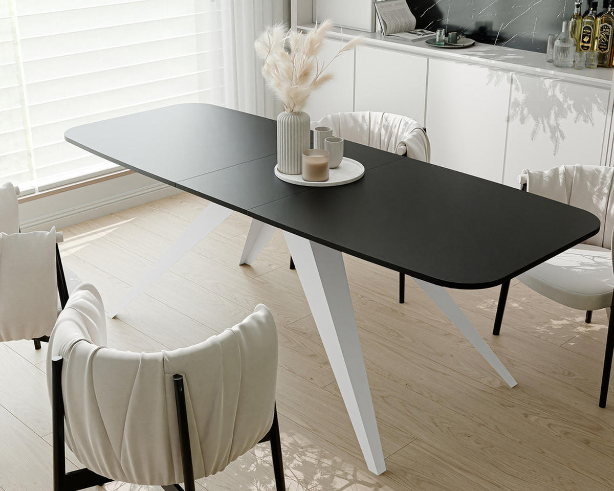 AUSZIEHTISCH FENTO 160/80/76 cm, Weiß / Schwarz - Schwarz/Weiß, Holzwerkstoff/Metall (80/160/76cm) - Idohome