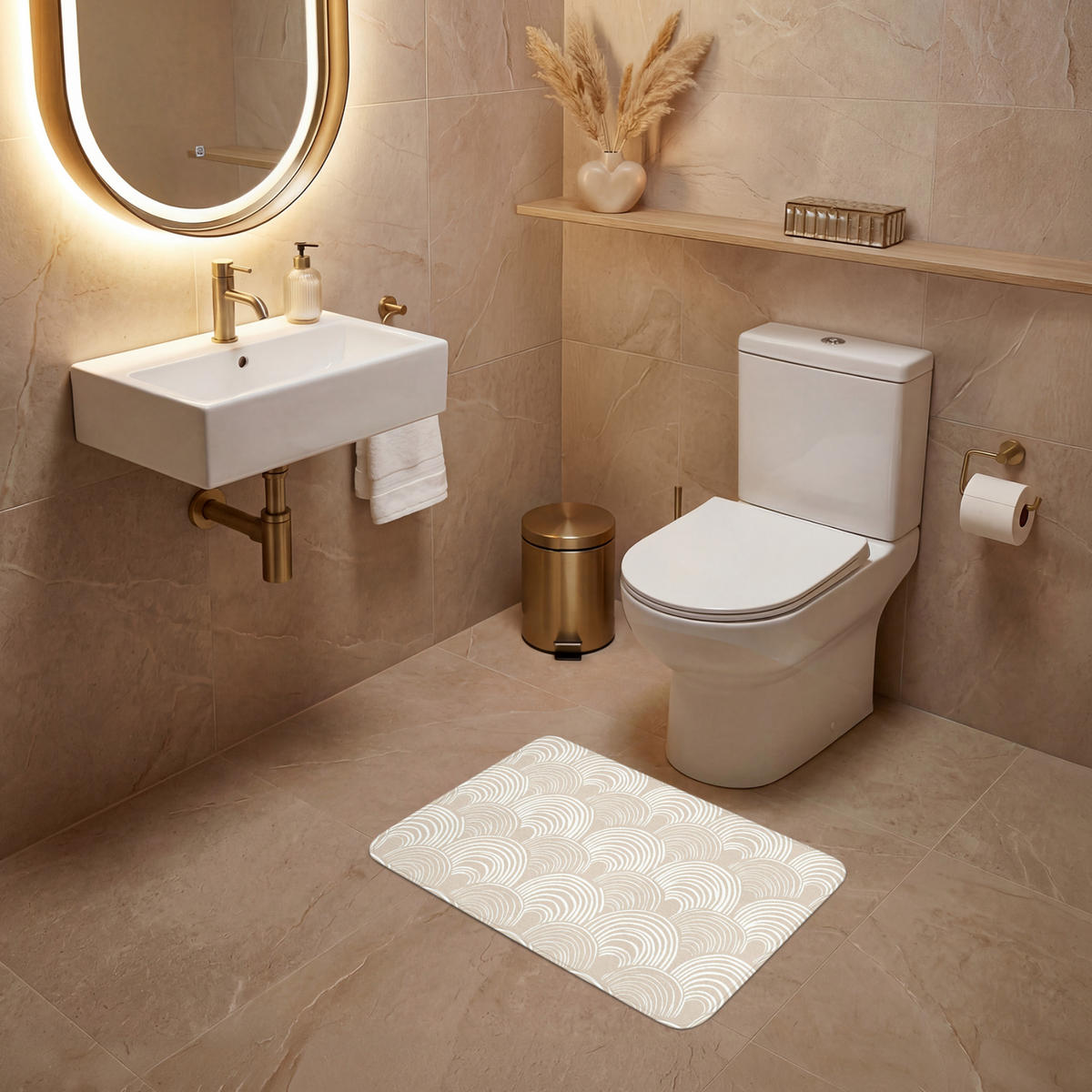 WC PŘEDLOŽKA Vlny - Textura - Béžová 60x40 cm - kašmírová, textil/plast (60/1cm) - OnlyWow