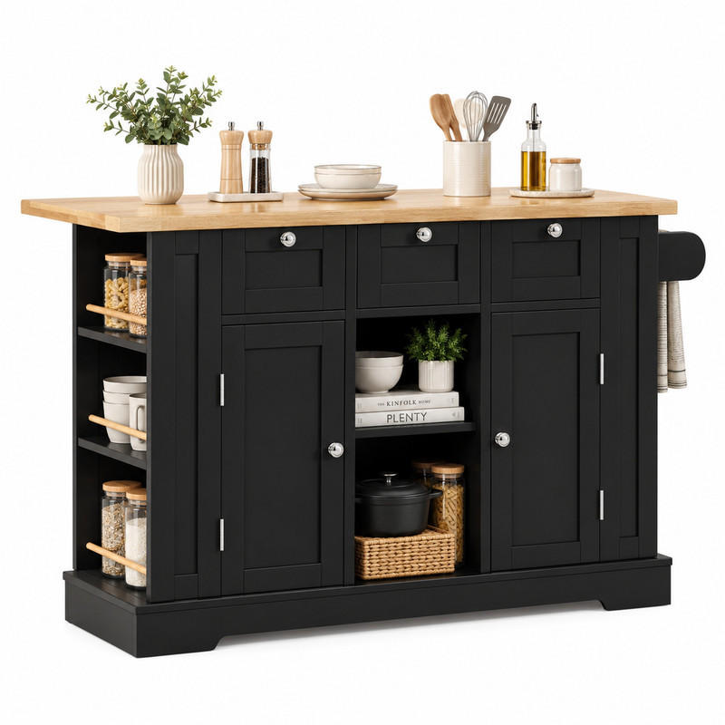KÜCHENINSEL mit ausziehbarer Arbeitsplatte 132 cm Natur/Schwarz - Schwarz, Holz (70/87/132cm) - Beauniv