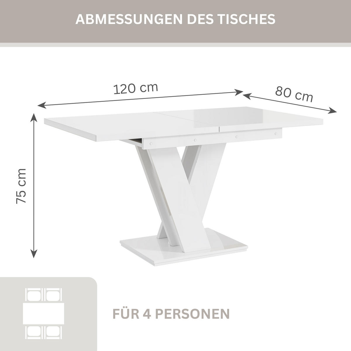 ESSTISCH Ausziehbar 120-160 cm Weiß glänzend - Weiß Hochglanz, Holzwerkstoff (160/80/75cm) - Home Collective