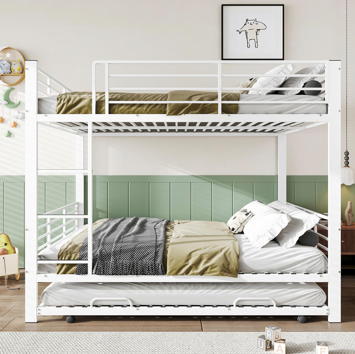 ETAGENBETT 205/145/170 cm aus Metall mit Rausfallschutz, Weiß - Weiß, Metall (140/200cm) - OKMYHOME