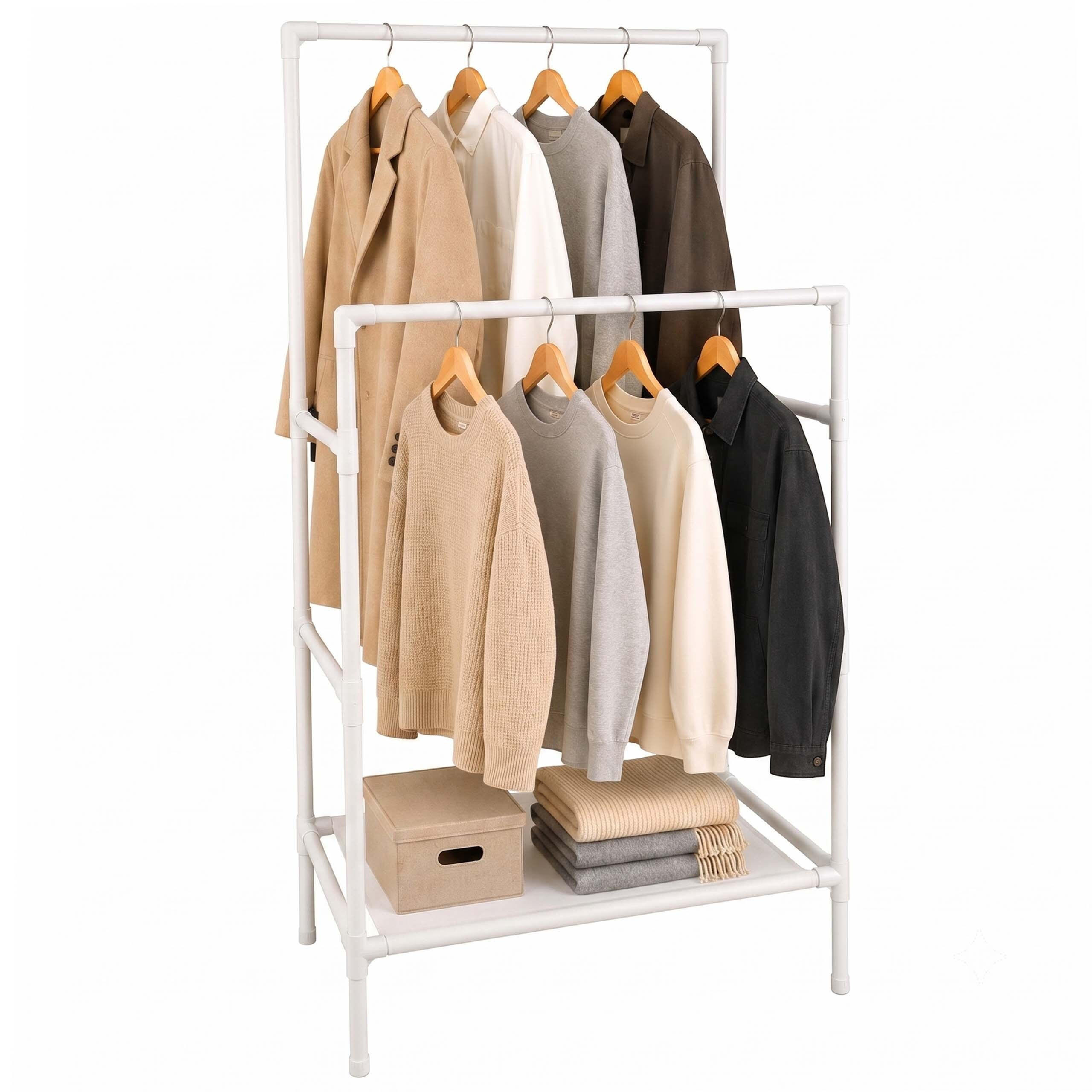 KLÄDSTÄLLNING Vit 2 hyllplan 157/85/46 cm
