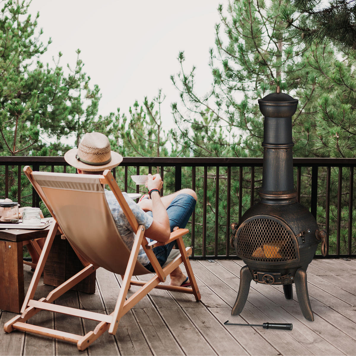 TERRASSENOFEN - Dunkelbraun, Metall (53/110/44cm) - Relaxdays