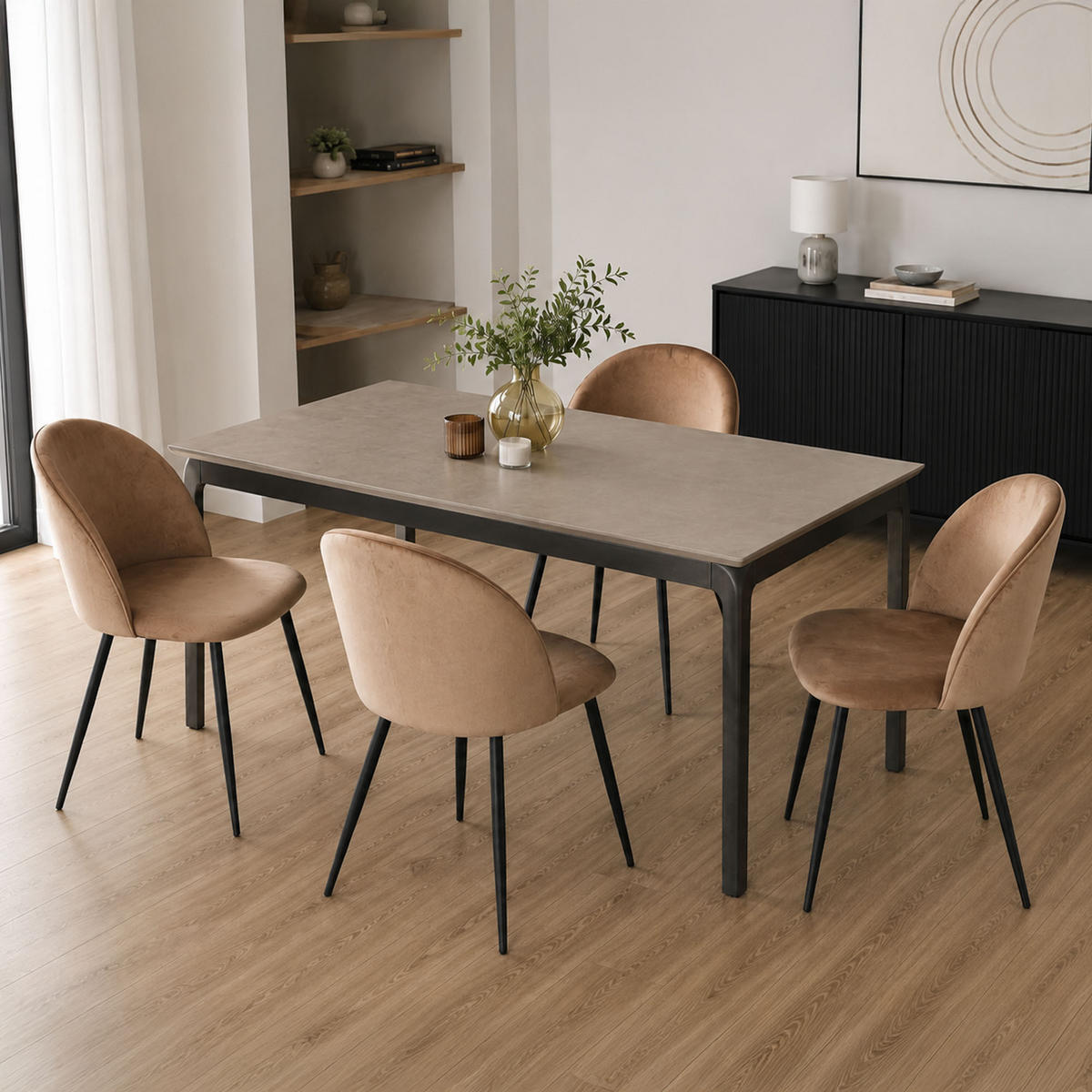 STUHL 4er Set in Metall Sand 53.5x50.5h81.5 - Beige, Metall (51/82/54cm) - DMORA