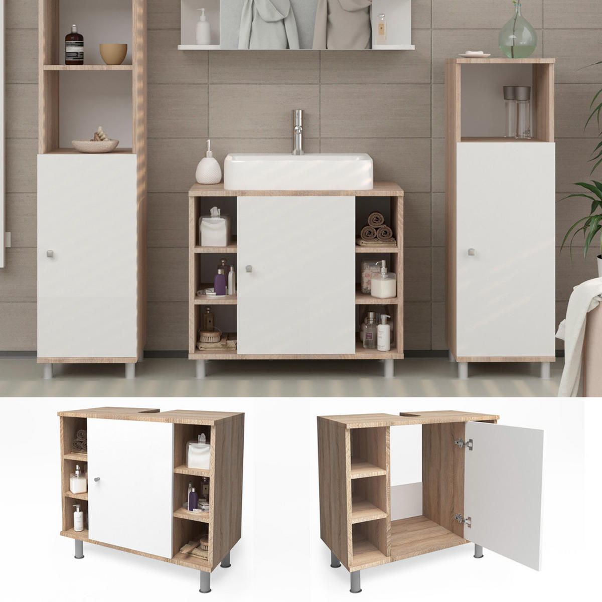 WASCHBECKENUNTERSCHRANK Fynn Sonoma 60 x 54 cm - Sonoma Eiche, Holzwerkstoff (60/54/32cm) - Vicco