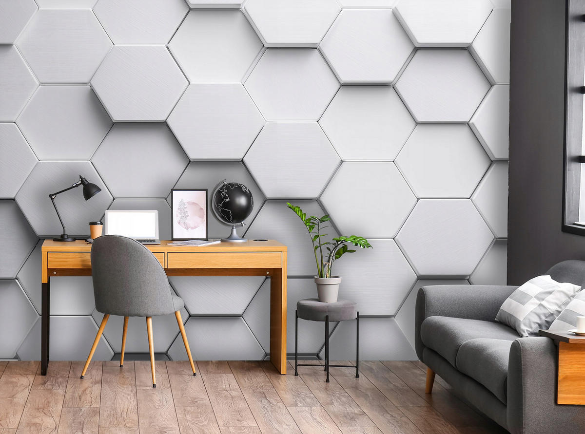 FOTOTAPETE 3D Hexagone Grau 200x140 cm - Multicolor, Papier (200/140cm) - Wallarena