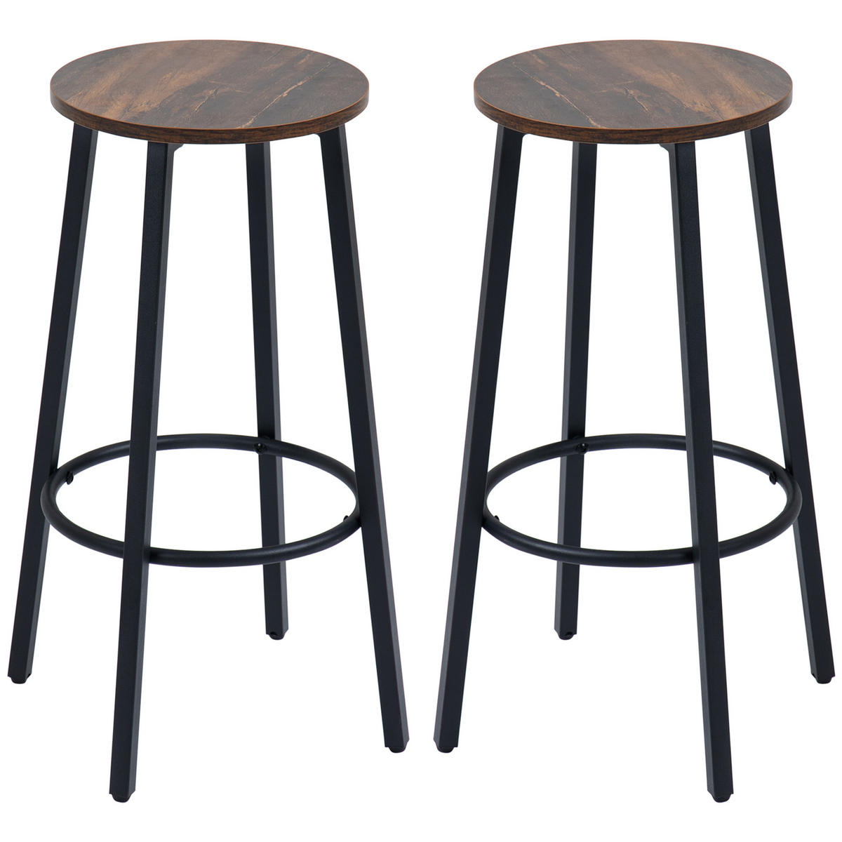BARHOCKER 2er-Set DE-08056 Industrial Design, Metallrahmen, Fußstütze Braun - Schwarz/Braun, Holzwerkstoff (42/65/42cm) - ComfortXL