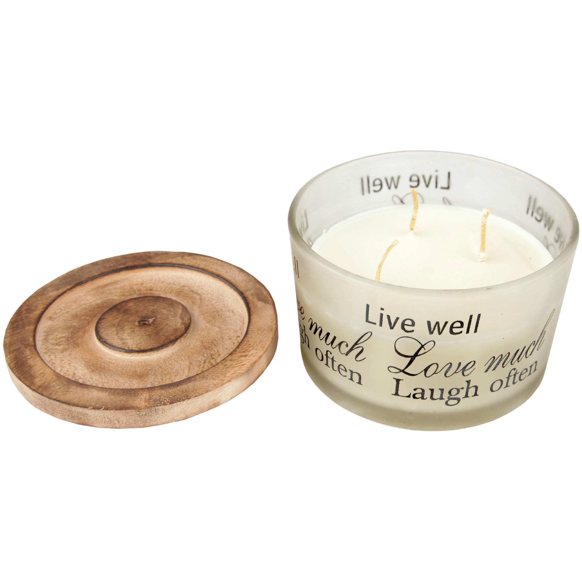 DUFTKERZE mit Sprüchen 3 Docht, Kokosnuss & Limette - Beige, Glas (13/8cm)