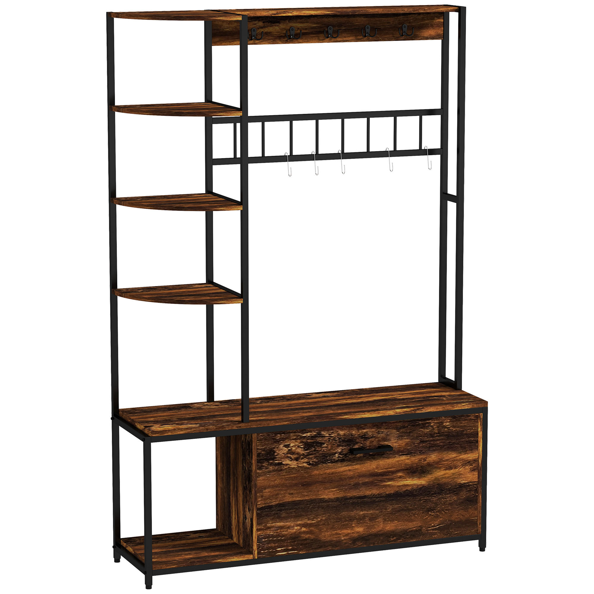 GARDEROBENSTÄNDER DE-17879 10 Haken & 2-stufiger Schuhschrank Braun - Braun, Holzwerkstoff (35/180/120cm) - ComfortXL