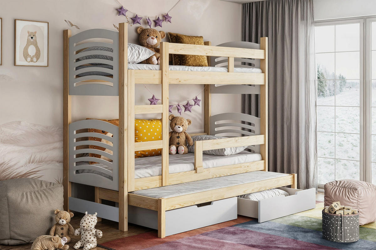 PATROVÁ postel pro 3 osoby Cami, 75x180 cm - béžová, dřevo (75/180cm) - Selsey