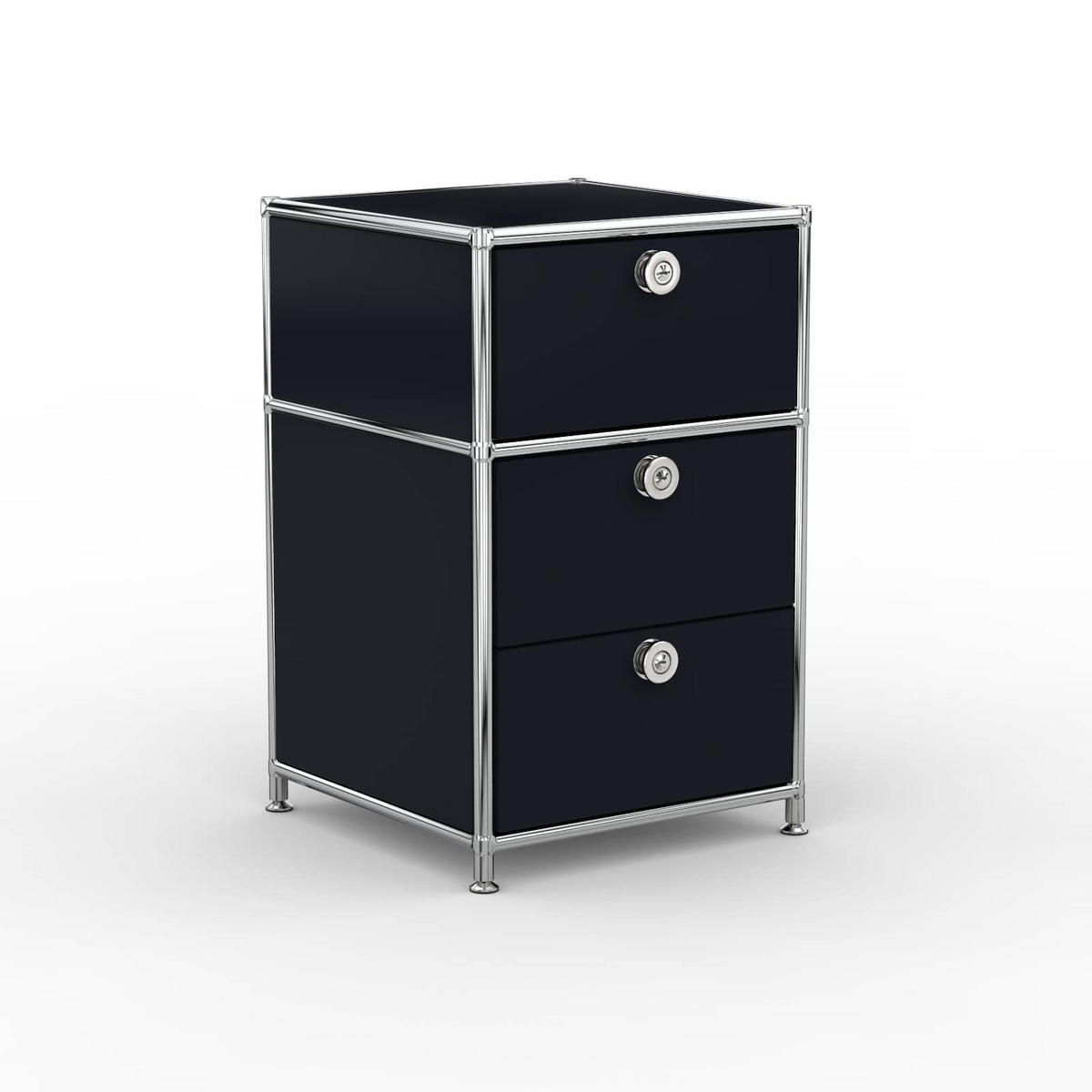 BÜRO-STANDCONTAINER, Metall, 40cm, 1 Schublade + 1 Doppelschublade, Graphitschwarz - Chromfarben/Silberfarben, Metall (40/62.7/39.7cm) - Versee
