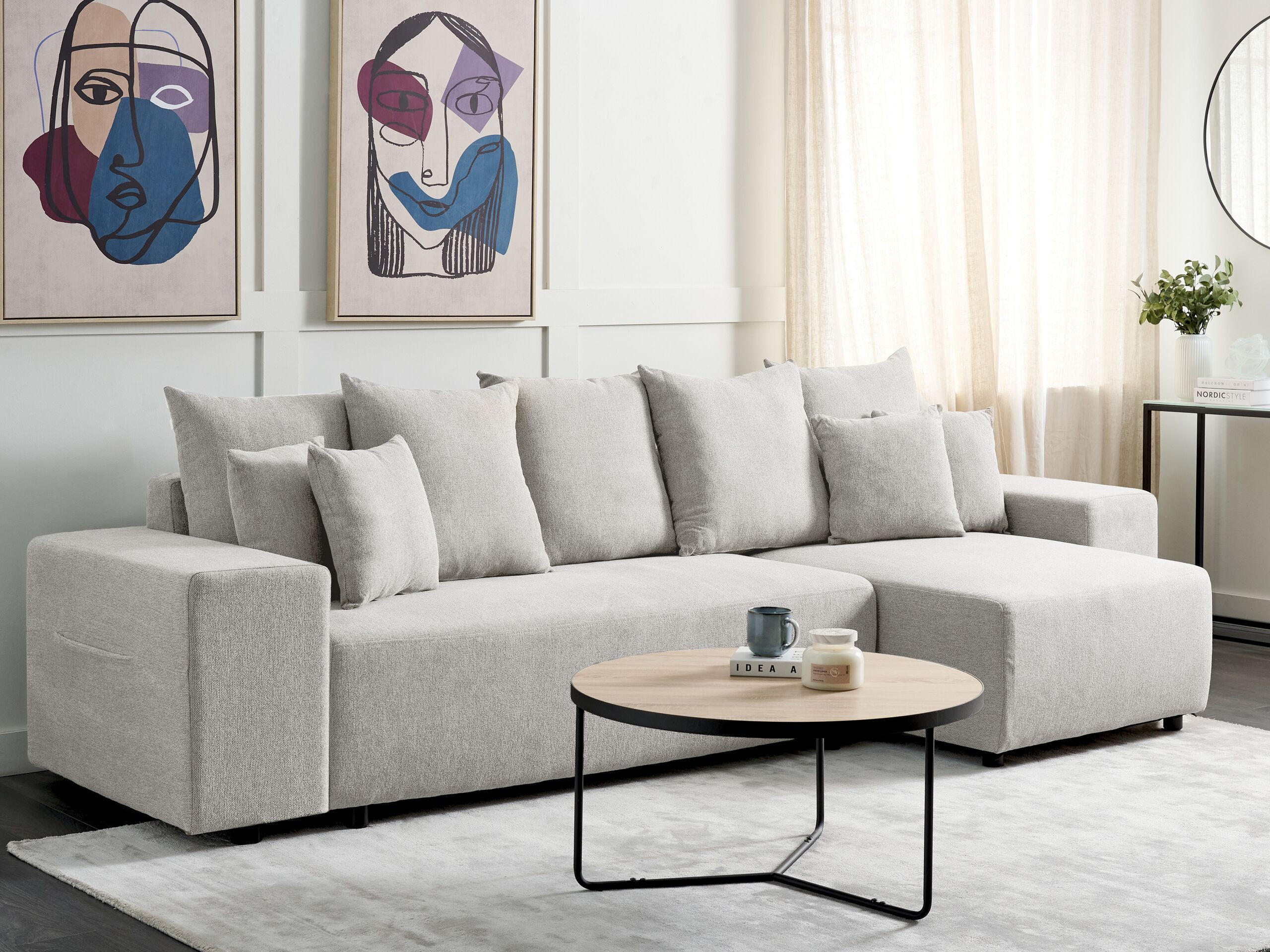3-SITZER-ECKSOFA hellgrau rechtsseitig mit Schlaffunktion Stauraum Luspa - Schwarz/Grau, Textil (294/130cm) - Beliani