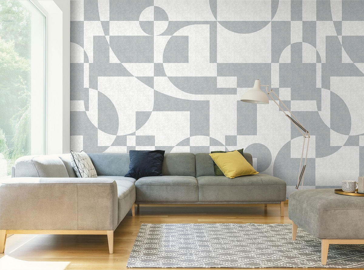 FOTOTAPETE geometrische Formen 318 x 280 cm - Blau, Papier (318/280cm) - Sanders & Sanders