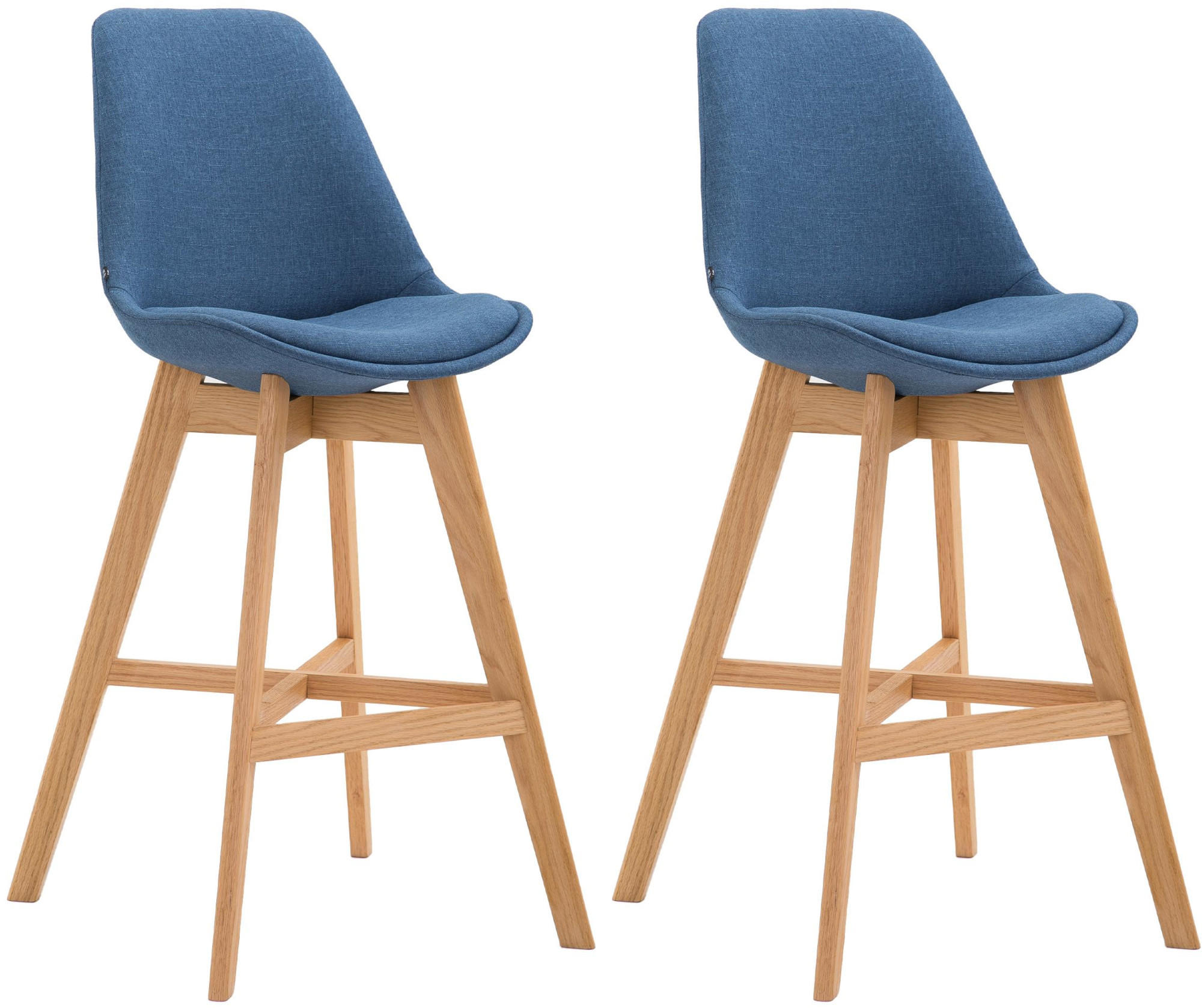 BARHOCKER 2er Set Stoff Blau - Blau/Eukalyptusholzfarben, Holz/Textil (48/112/56cm) - CLP