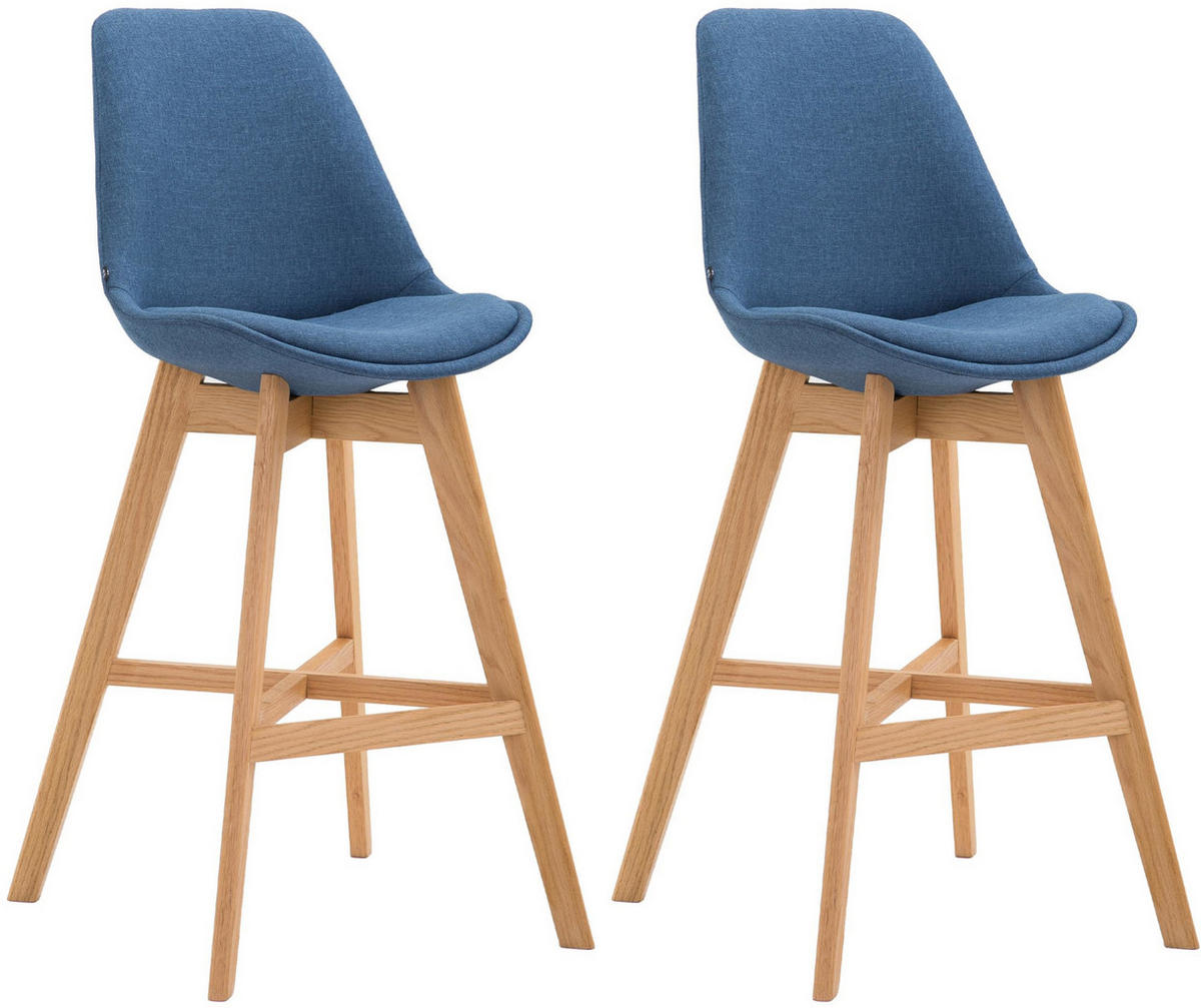 BARHOCKER 2er Set Stoff Blau - Blau/Eukalyptusholzfarben, Holz/Textil (48/112/56cm) - CLP