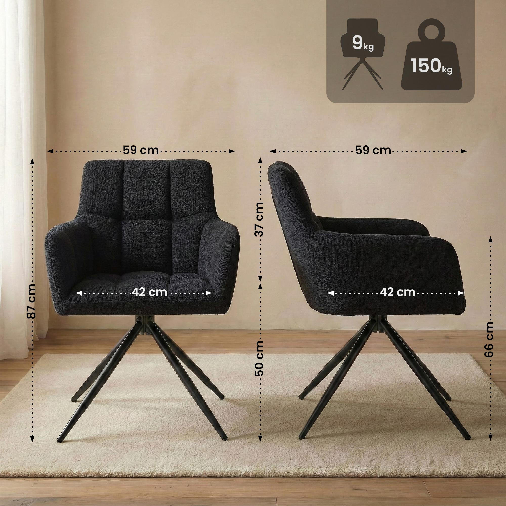 Thumbnail - CLP Armlehnenstuhl, Schwarz, Textil, 59x87x59 cm, Esszimmer, Stühle, Esszimmerstühle, Armlehnenstühle