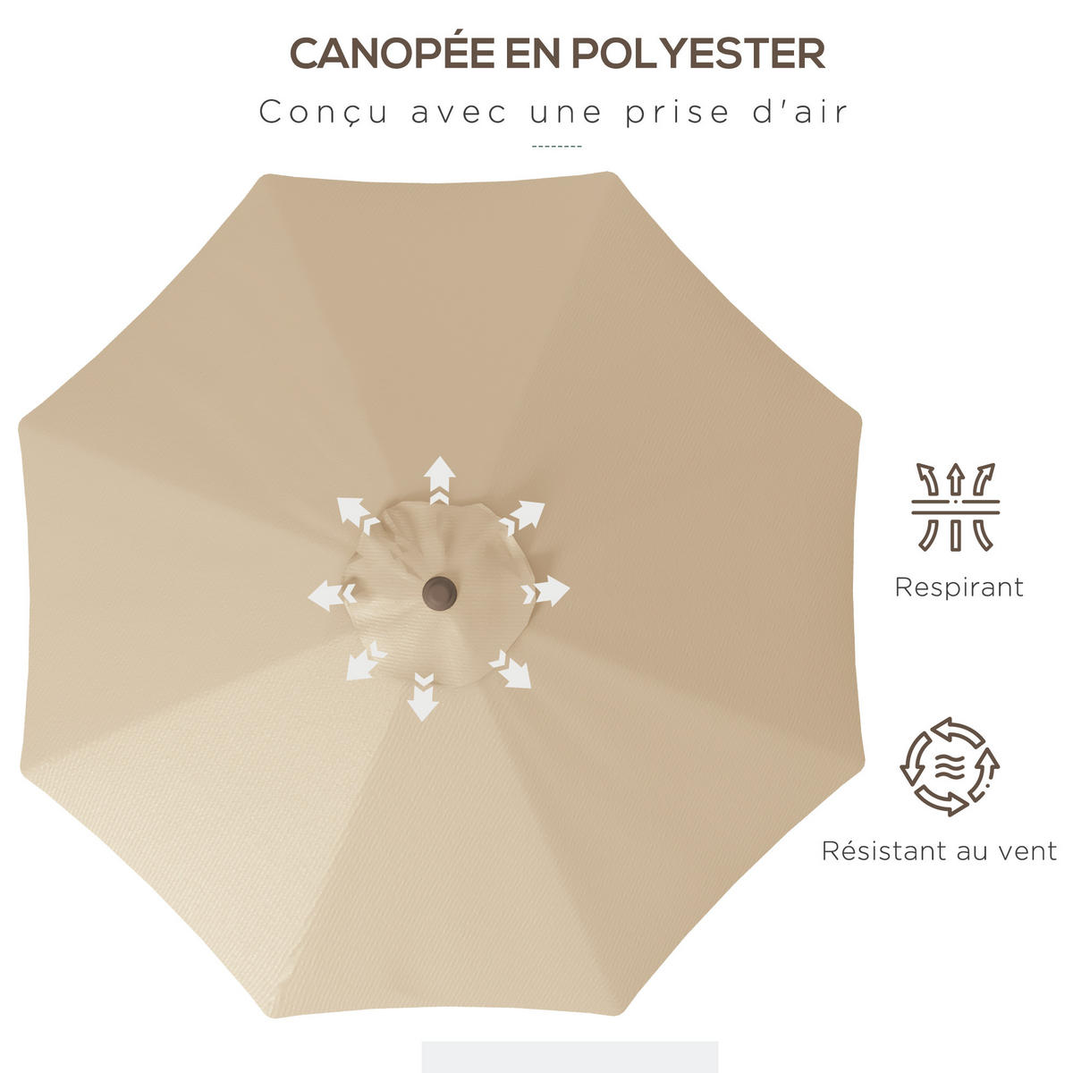 SONNENSCHIRM DE-11459 neigbar, mit Kurbel, Ø 2,63 m Beige - Mokka, Textil (263/263cm) - ComfortXL