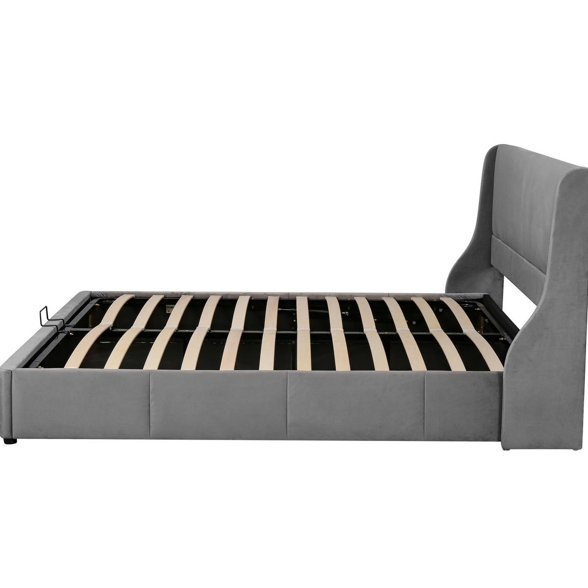 POLSTERBETT aus Samt 160x200 cm Grau mit Bettkasten und hydraulischer Hebefunktion - Grau, Textil (160/200cm) - IVMEU