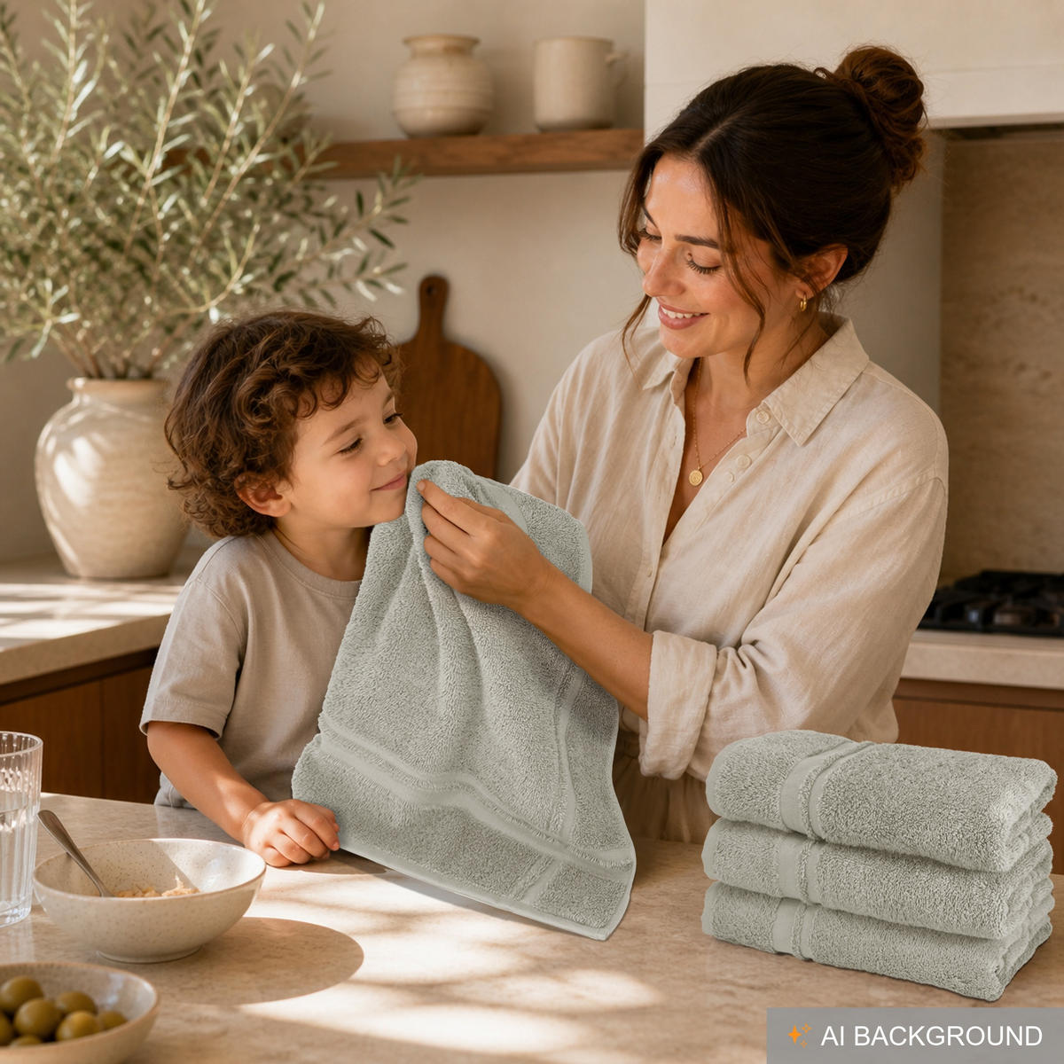 FROTTEE Küchenhandtücher 50x50 cm, 4er Set, Kiesel Grau - Sandfarben, Textil (50/50cm) - Lashuma