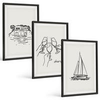 BILDER SET 3er Set - 40x60 cm Schwarzer Rahmen - Haus am Wasser, Segelboot-Toast - Schwarz, Kunststoff (40/60cm) - TULUP