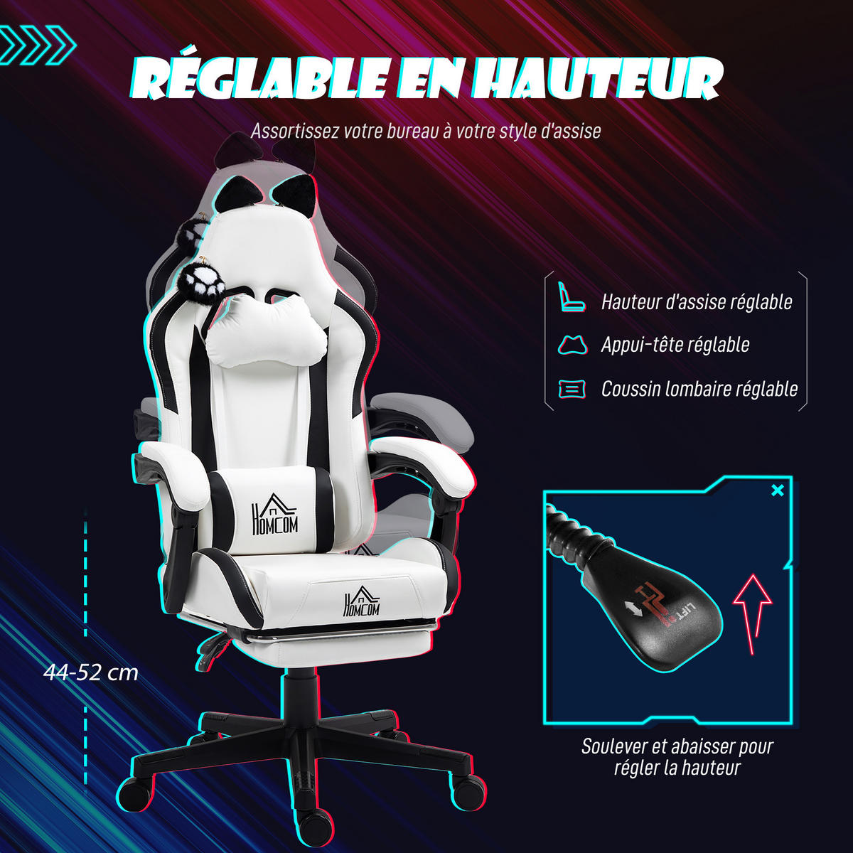 GAMING-STUHL Weiß 65.0/62.0/124.0 cm - Weiß, Kunststoff (62/124/65cm)