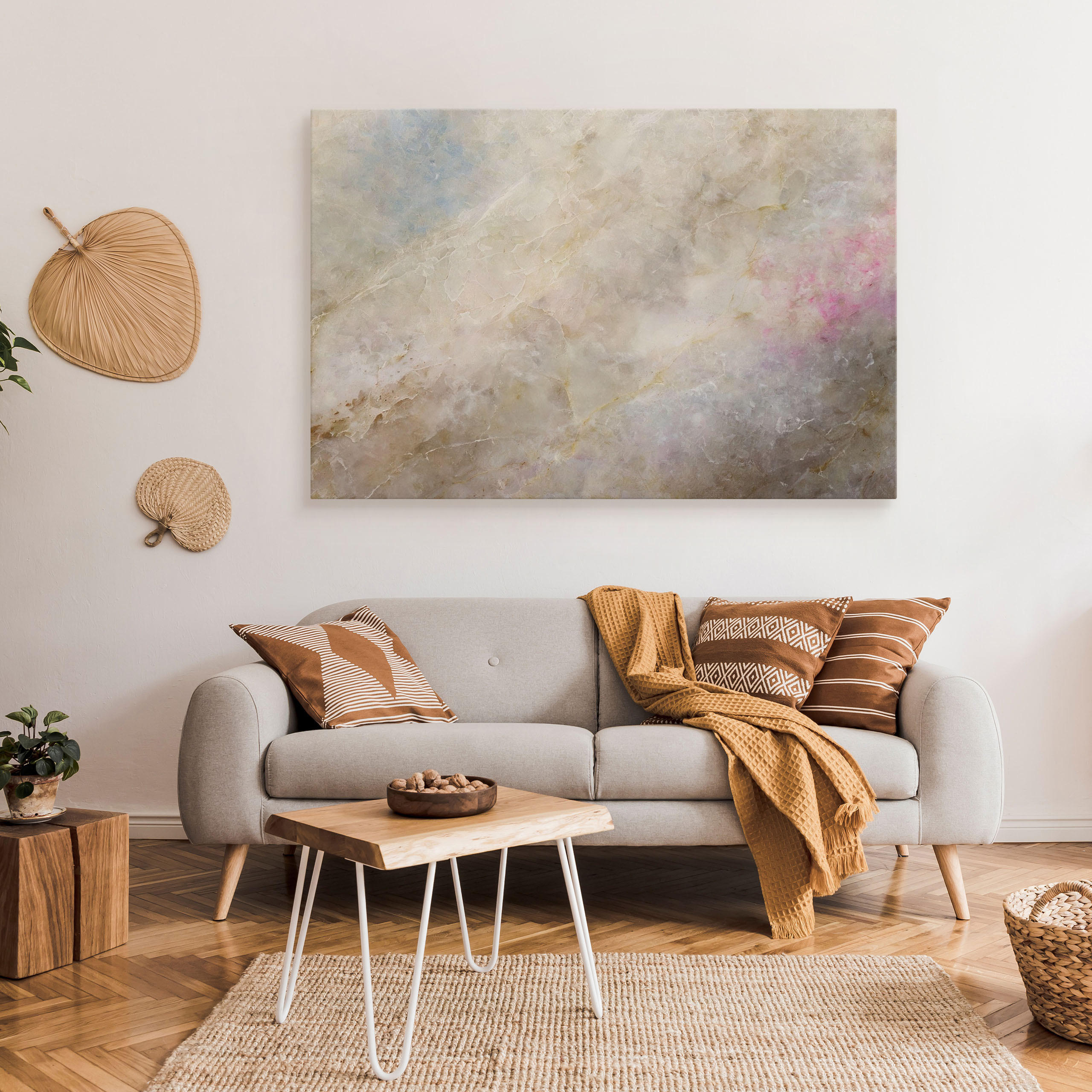 Thumbnail - Muralo Leinwandbild, Blau, Weiß, Beige, Violett, Grau, Textil, Marmor Optik, Abstrakt, Rechteckig, 100x70 cm, Bilder und...