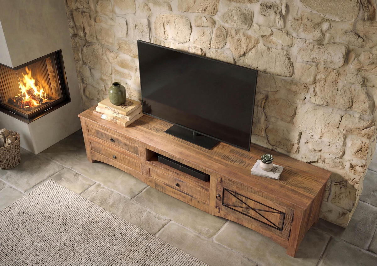 TV-BOARD Akazie 220x40x50 natur versiegelt NATURE OF SPIRIT #244 - Naturfarben, Holz (220/50/40cm) - Massivmoebel24