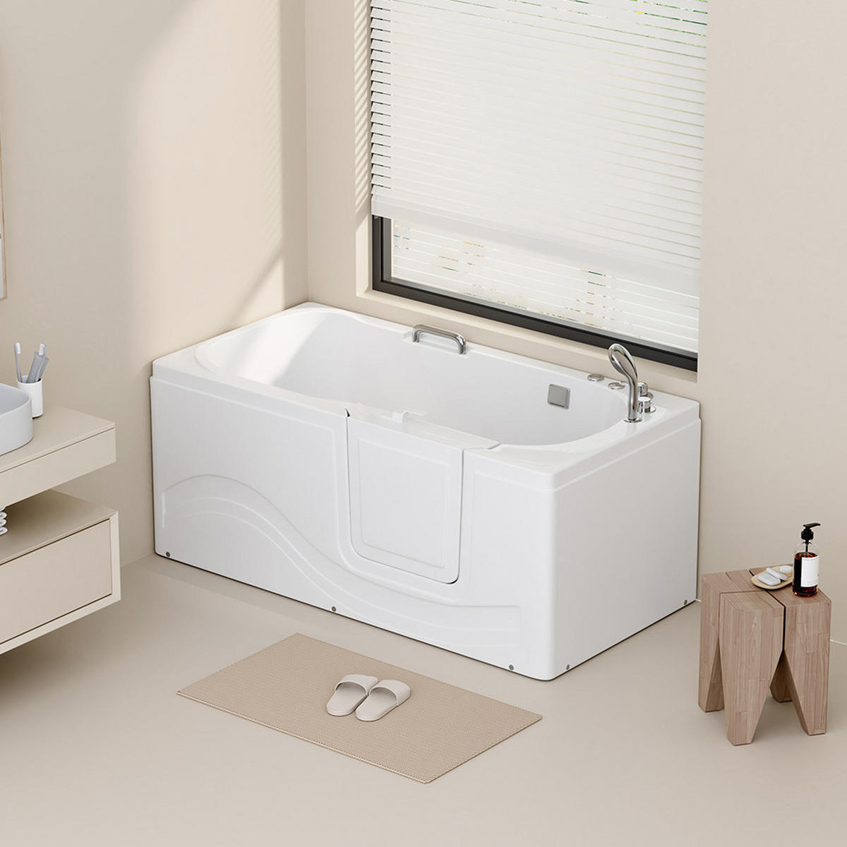 SENIORENBADEWANNE VITAL M - Rechts, M - Weiß, Kunststoff (153/64/76cm) - Home Deluxe