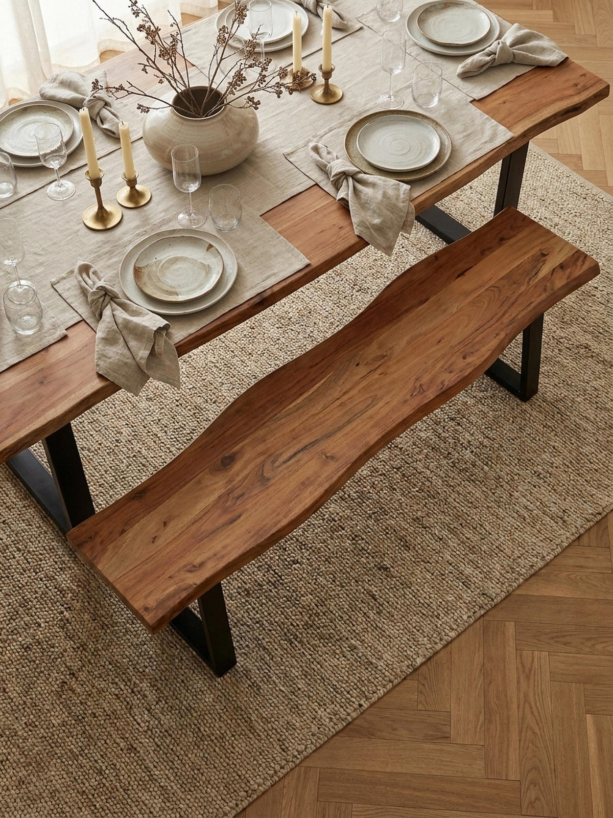 ESSZIMMERBANK Massivholz Metall Baumkante ohne Lehne, Akazie 120x40x46 cm - Schwarz/Braun, Holz/Metall (120/46/40cm) - KADIMA DESIGN