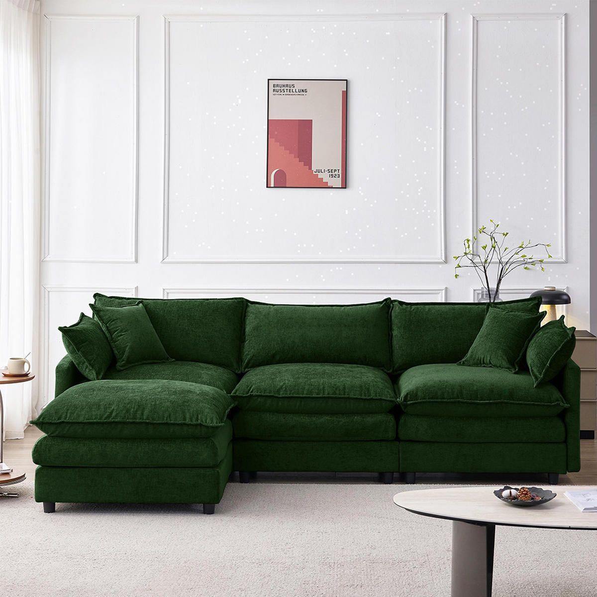 CANAPEA DE COLȚ-Canapea în L confortabilă pentru apartamente mici, Verde - verde, material textil (154/267cm) - KOMHTOM