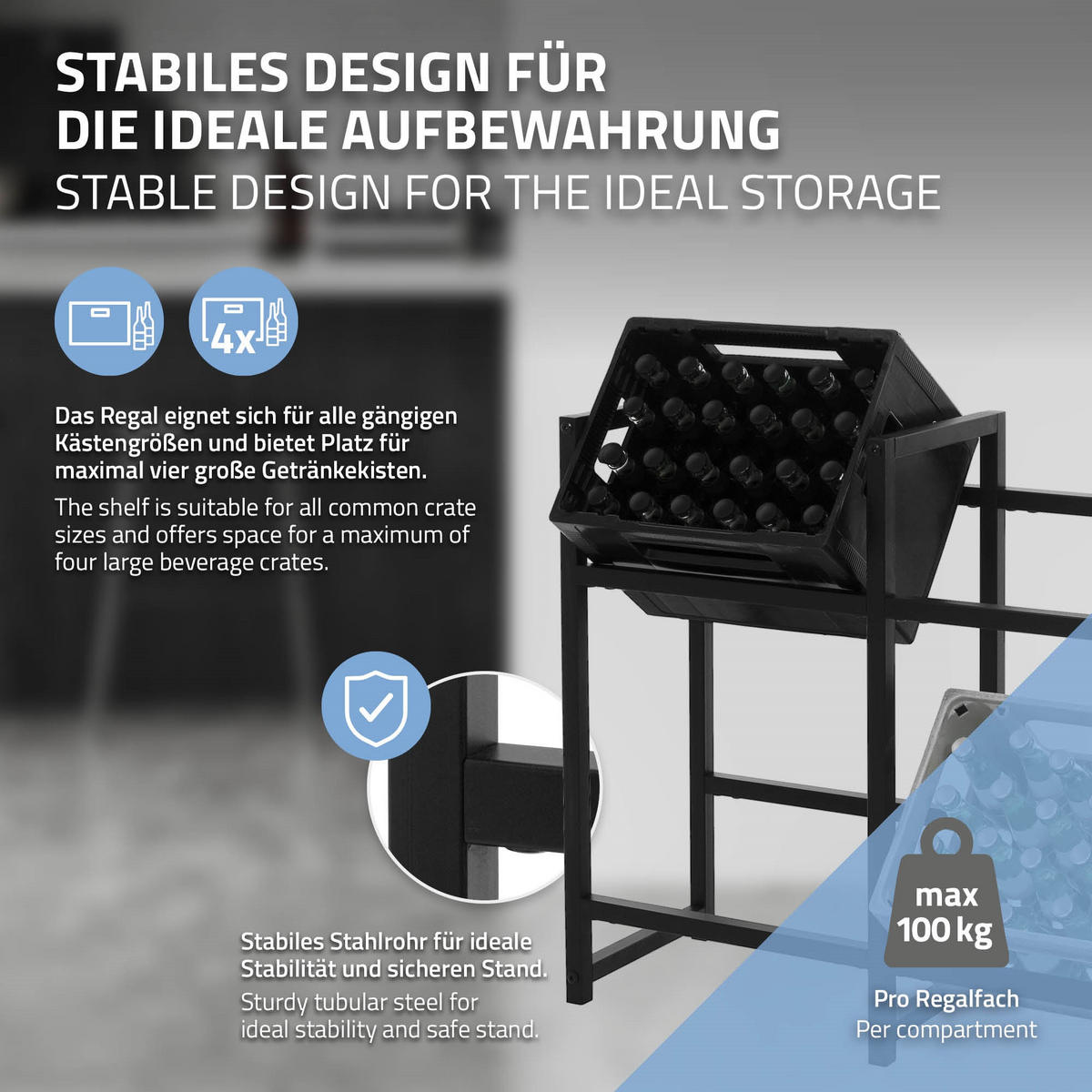 GETRÄNKEKISTENREGAL - Schwarz, Metall (31/75.5/91cm) - ML-DESIGN