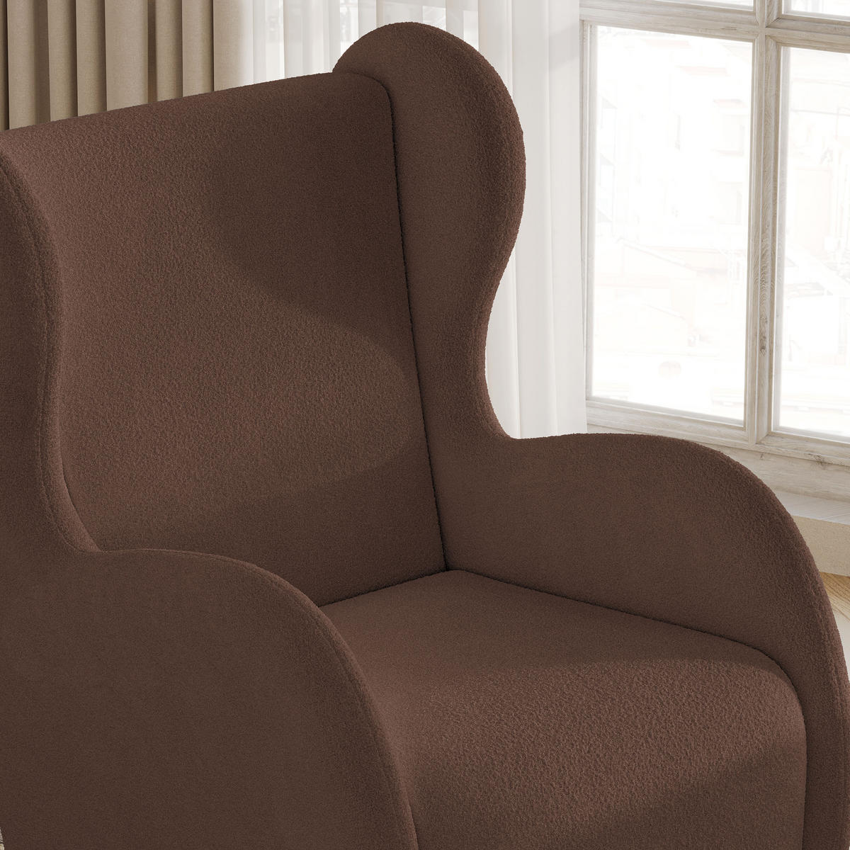 MASSENO Relaxační Křeslo MASTI, Látka s přezkami Hnědá - hnědá, kompozitní dřevo (74/100/86cm) - MASSENO