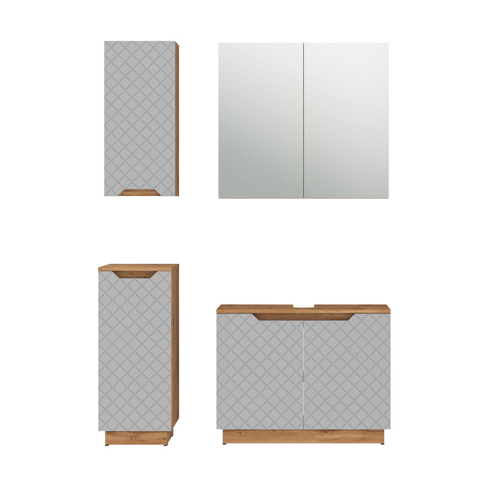 BADMÖBEL-SET Lotta Eiche/Grau mit Kachelstruktur 4 Teile - Eichefarben/Grau, Holzwerkstoff (79.6/62.1/32cm) - Vicco