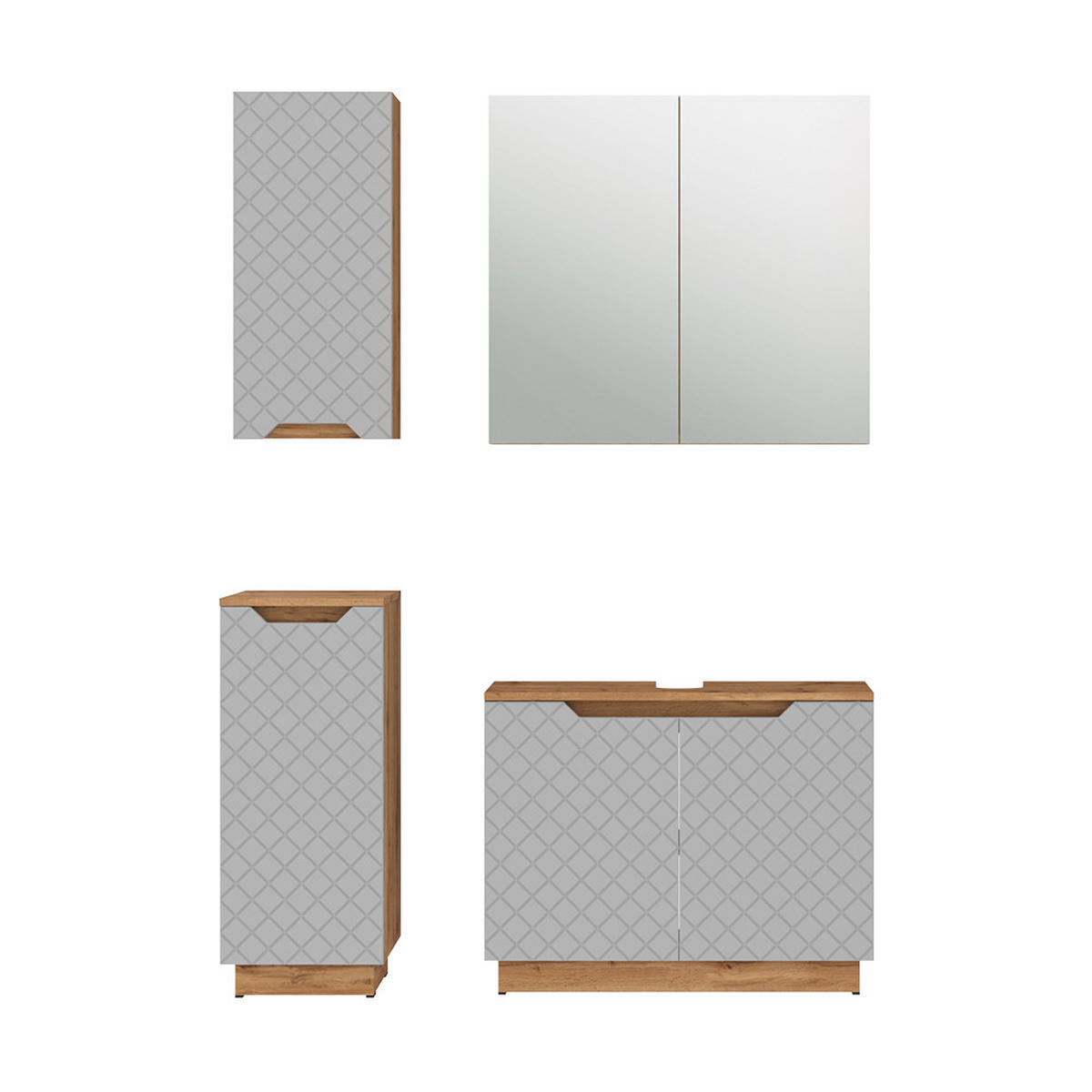 BADMÖBEL-SET Lotta Eiche/Grau mit Kachelstruktur 4 Teile - Eichefarben/Grau, Holzwerkstoff (79.6/62.1/32cm) - Vicco