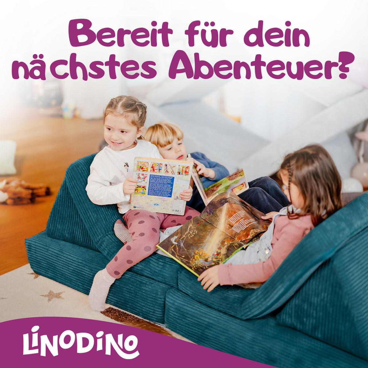 KINDERSOFA Spielparadies - Dunkelgrün, Textil (66/52/150cm) - Linodino