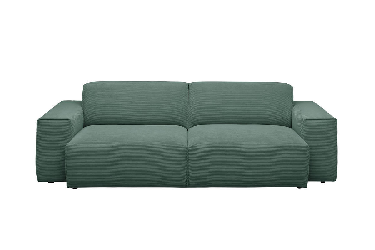 SOFA RANI Smaragdgrün Cord - Smaragdgrün/Schwarz, Kunststoff/Textil (256/71/101cm) - KAWOLA